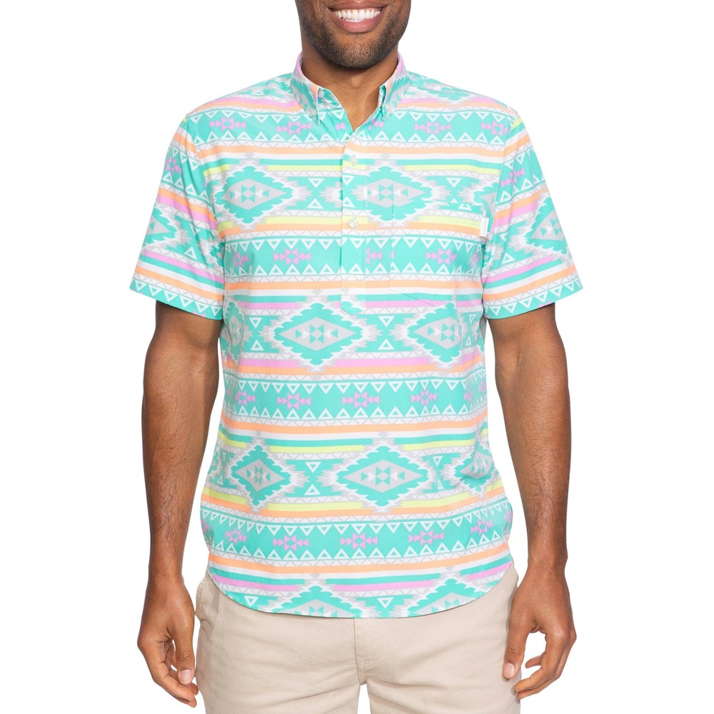 Chubbies Mens Large En Fuego Wild Button Up Short‎ Sleeve Shirt Aztec ALP